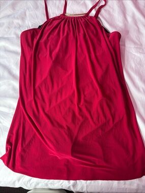 Magicsuit Hot Pink Halter-Style One-Piece Swim Dress with Gold Trim